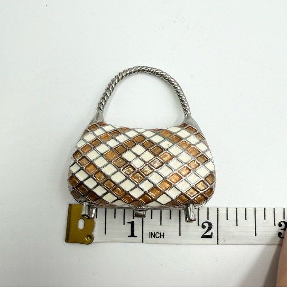 Vintage Enamel Diamond Jewelry Purse Handbag Charm Bag Pendant - Picture 7 of 9